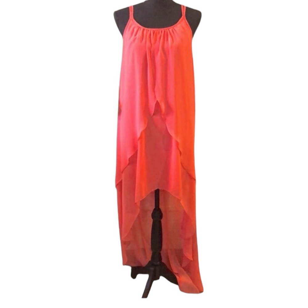 BISOU BISOU HIGH LOW CHIFFON SLEEVELESS MAXI DRESS PEACH SIZE 6